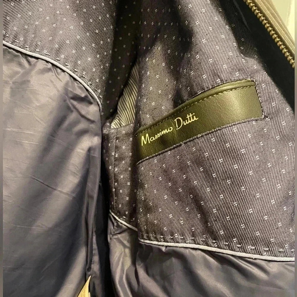 Massimo Dutti Mens Sheep Leather Olive Green Biker Jacket Sz XL - Picture 3 of 9